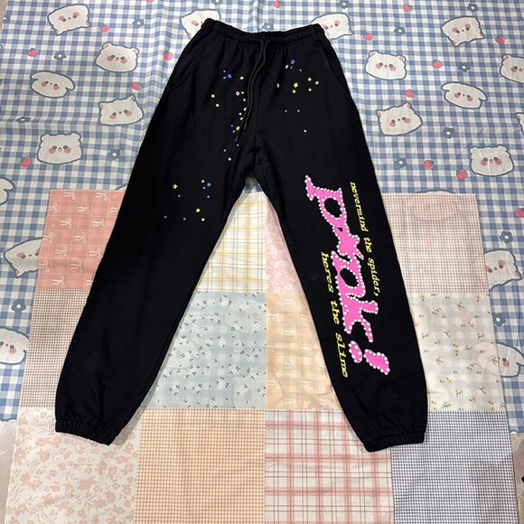 Sp5der Black Colorful Star-Patterned Casual Pants - Picture 1 of 5